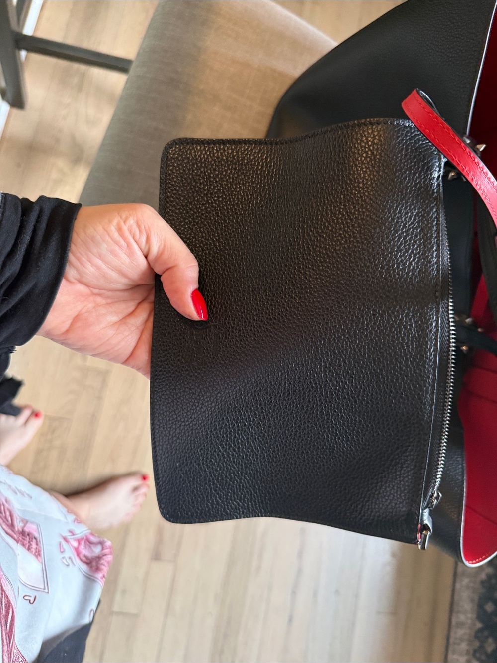Christian Louboutin Black and Red Stud-Trim Tote Bag with Wrist Pouch. - Picture 6 of 6